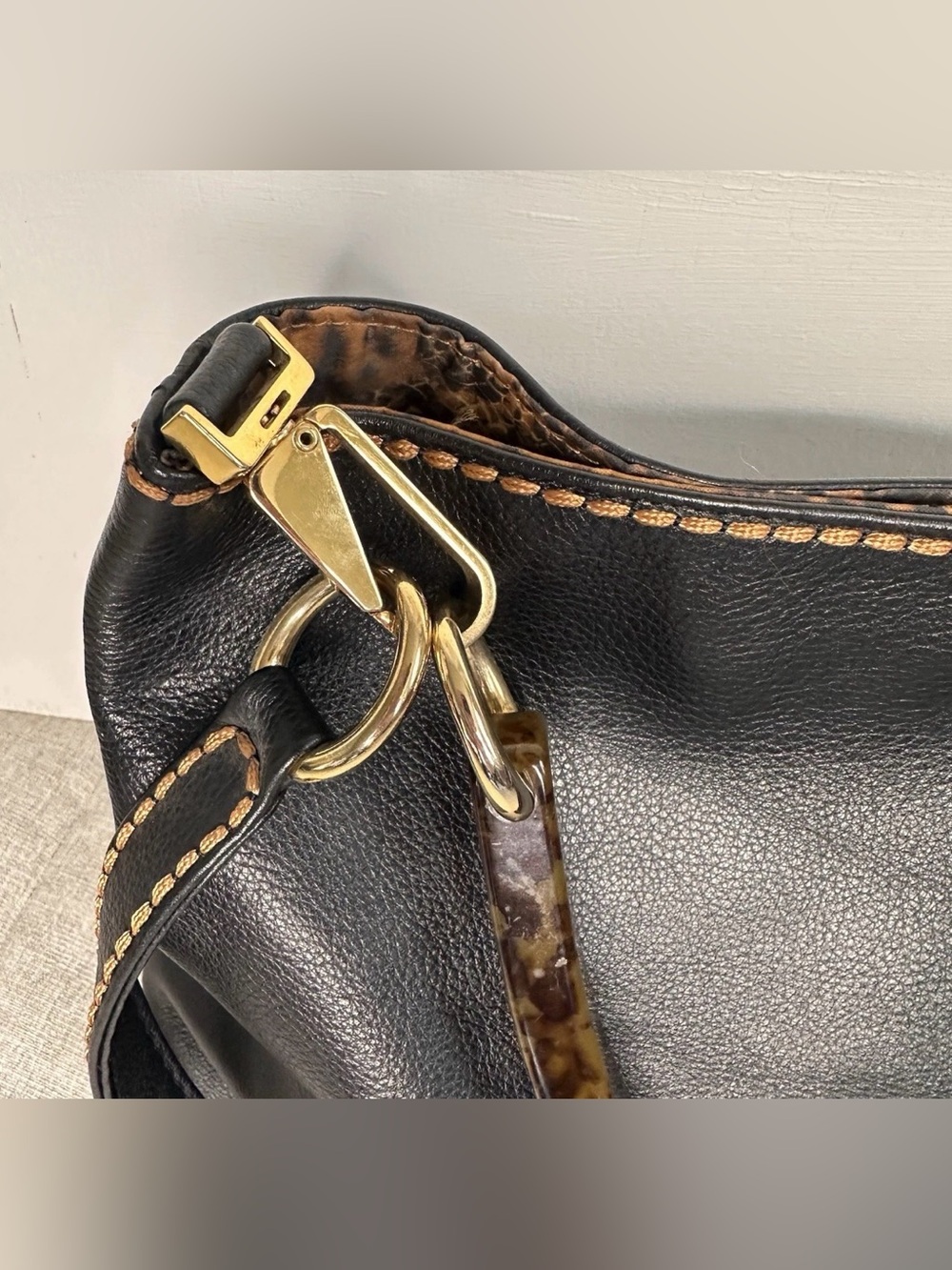 VTG Plinio Visona Italy Reversible Designer Black Leather Animal Print Purse Bag - Picture 10 of 11